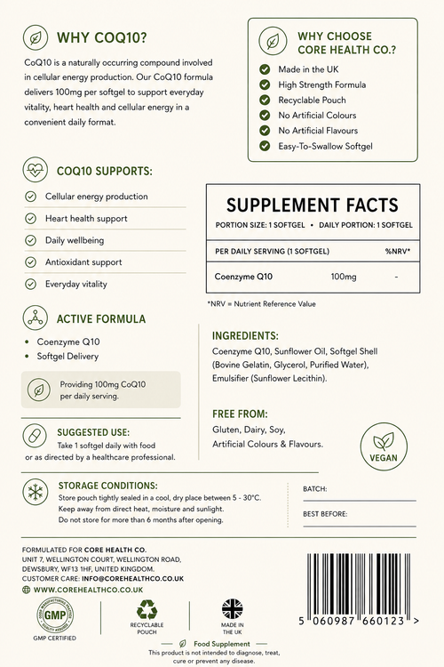 CoQ10 100mg | High-Strength Daily Coenzyme Q10 Softgels
