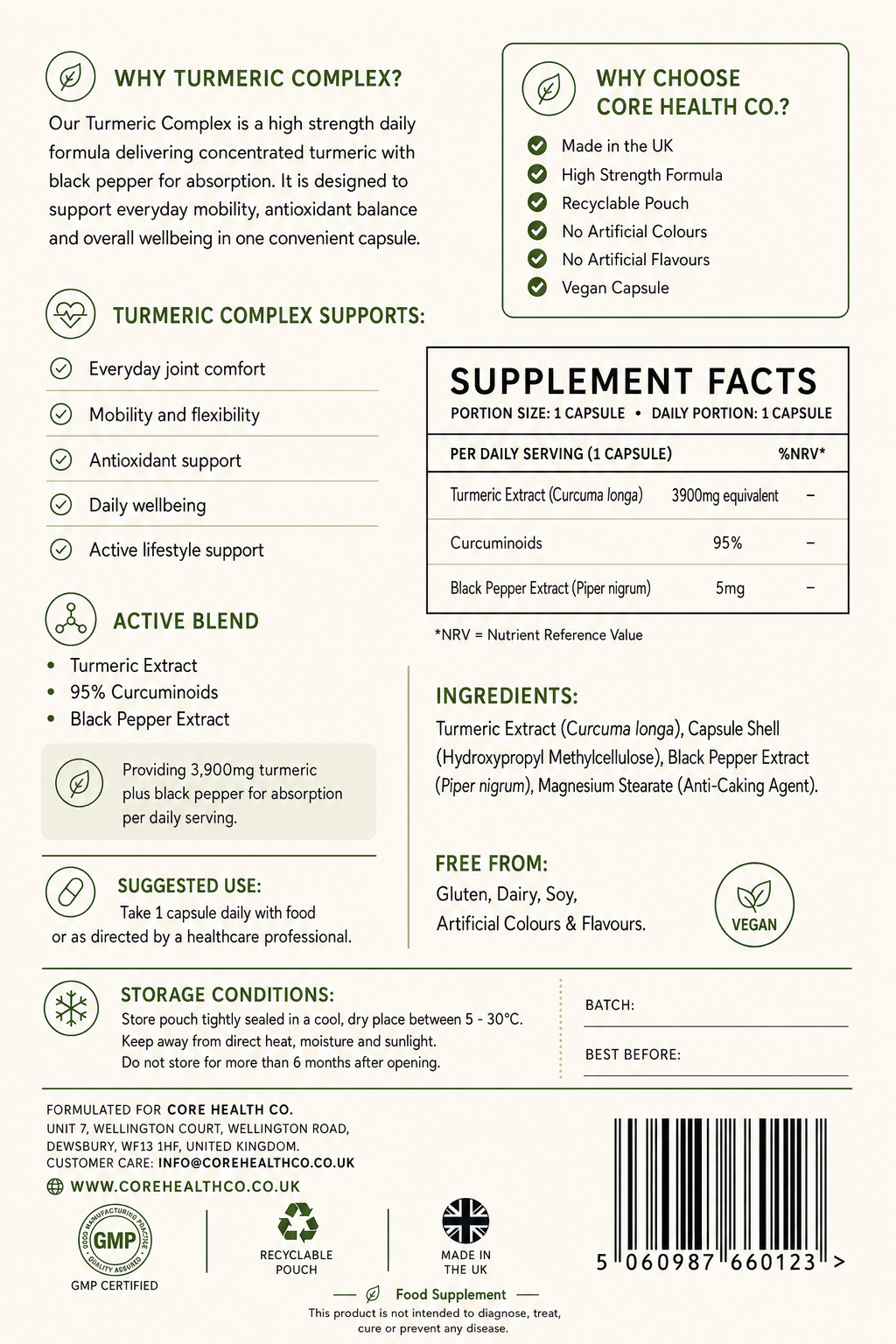 Turmeric Complex 3,900mg | 95% Curcuminoids + Black Pepper