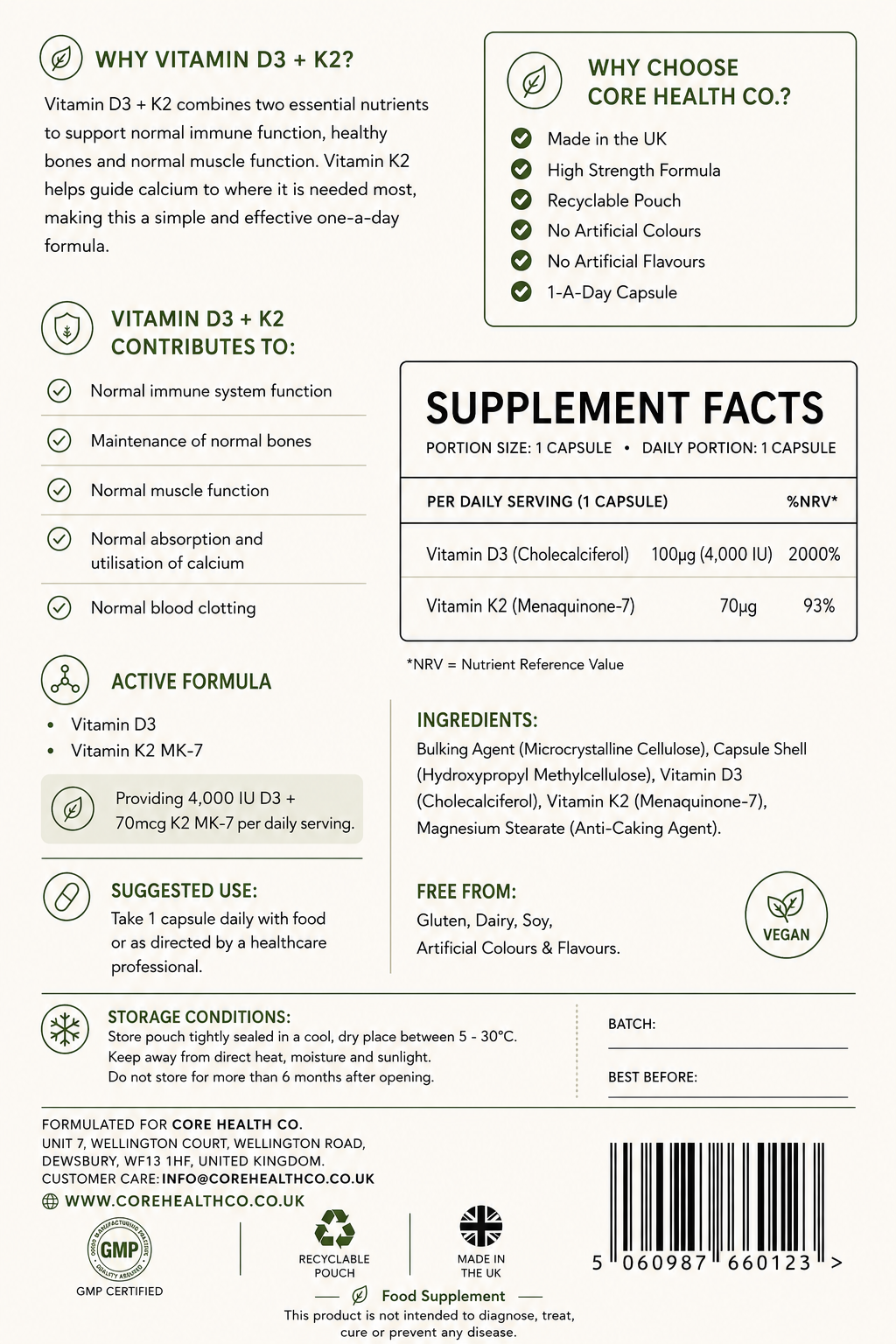 Vitamin D3 + K2 4,000IU Per Capsule | Daily Immune, Bone & Muscle Support