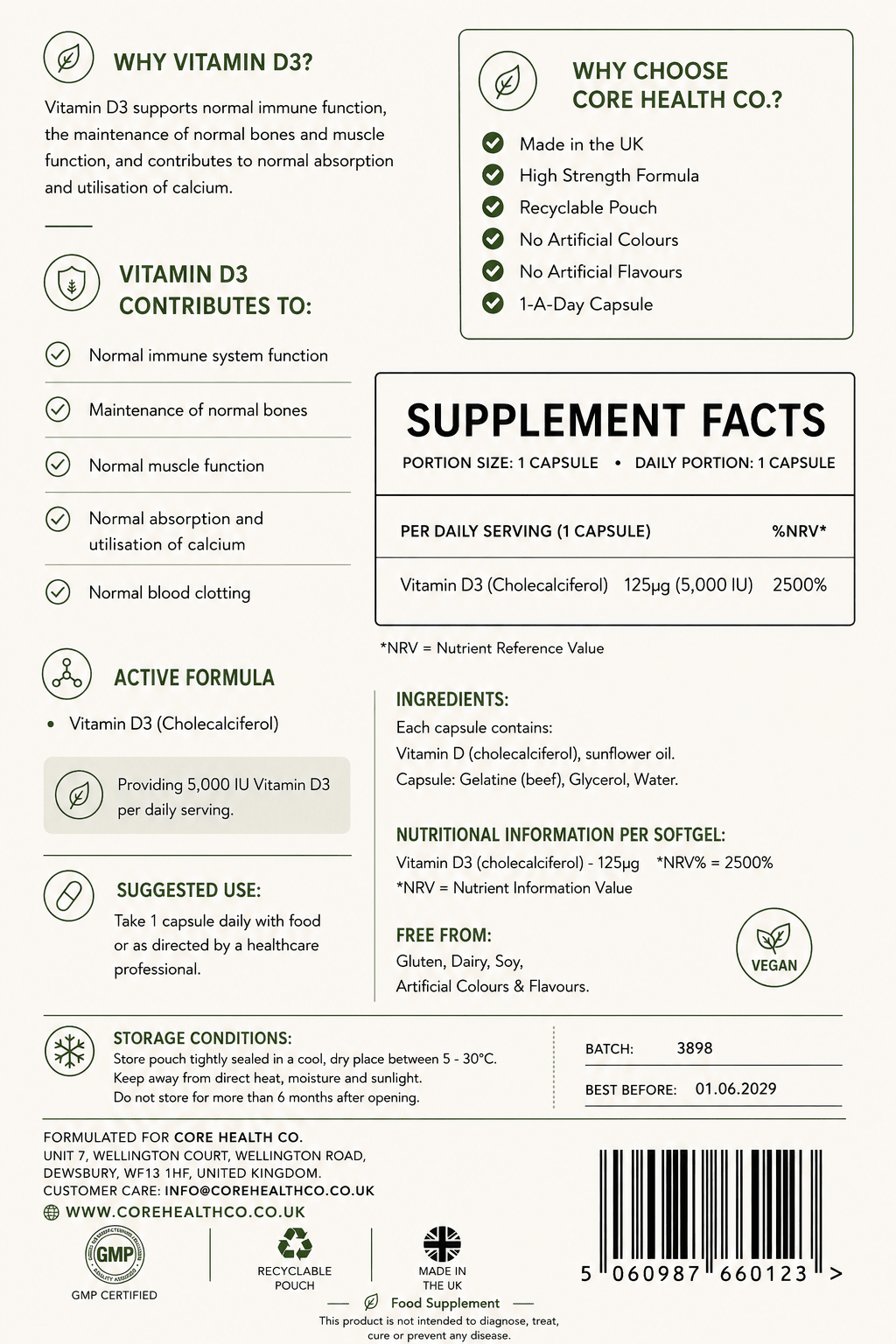 Vitamin D3 + 5,000IU Per Softgel | Daily Immune, Bone & Muscle Support